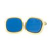 Image 1 : Vintage 14k Yellow Gold Flat Cushion Cut Bluish Gray Chalcedony Swivel Cufflinks