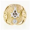 Image 4 : Mens Antique Art Nouveau 14k Two Tone Gold Masonic Round Diamond Dual Nymph Ring