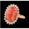Image 1 : 9.47 ctw Coral and Diamond Ring - 14KT Rose Gold