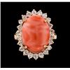 Image 2 : 9.47 ctw Coral and Diamond Ring - 14KT Rose Gold