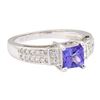 Image 1 : 1.45 ctw Princess Brilliant Tanzanite And Princess Cut Diamond Ring - 18KT White