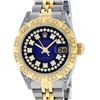 Image 1 : Rolex Ladies 2 Tone Blue Vignette Diamond Lugs Pyramid 26MM Datejust Wriswatch