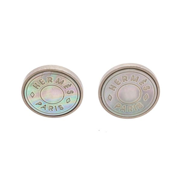 Hermes Silver Mother Of Pearl Earrings