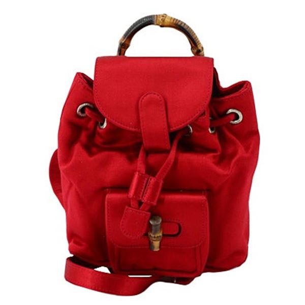 Gucci Red Leather Bamboo Backpack