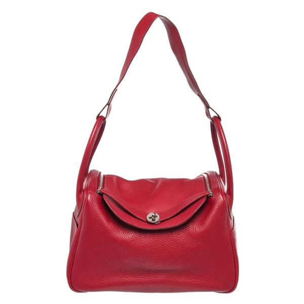 Hermes Red Taurillon Clemence Leather Lindy oulder Bag