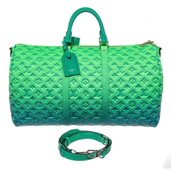 Louis Vuitton x Virgil Abloh Green Taurillon Illusion Monogram Leather Keepall B