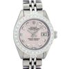 Image 1 : Rolex Ladies Stainless Steel Pink Diamond 18K Gold Bezel Datejust Wristwatch