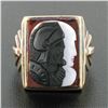 Image 2 : Antique Victorian 14k Gold White & Black Agate Double Cameo on Carnelian Ring