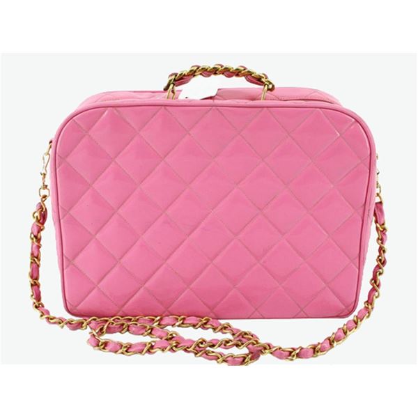 Chanel Pink Quilted Patent Leather Top Handle Vanity Case 2Way Bag