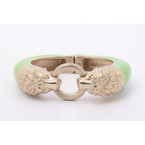 Chanel Green Enamel Gold-tone Lion Head Magnetic Bracelet