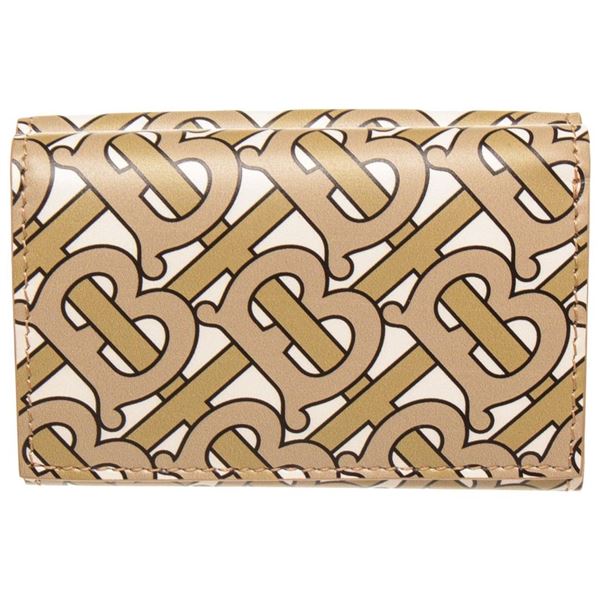 Burberry Beige Leather TB Double Flap Wallet