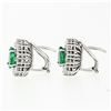 Image 3 : Vintage 18k White Gold 2.7 ctw Teardrop Pear Emerald & Round Diamond Halo Earrin