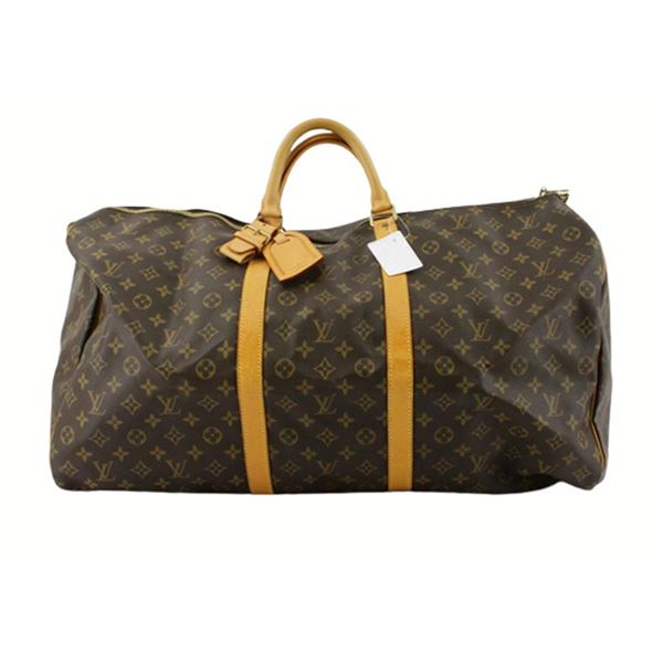 Louis Vuitton Brown Monogram Canvas Leather Keepall 60 cm Duffle Bag Luggage