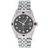 Image 2 : Rolex Mens Stainless Steel Diamond Lugs Rhodium Diamond & Ruby Datejust Wristwat