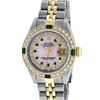 Image 3 : Rolex Ladies 2 Tone MOP Diamond & Emerald Oyster Perpetual Datejust Wristwatch
