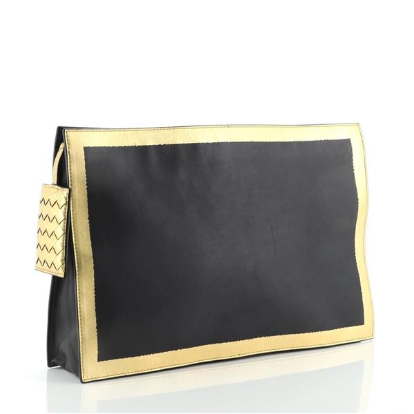 Bottega Veneta Zip Pouch Gilded Waxed Leather Large Black, Gold