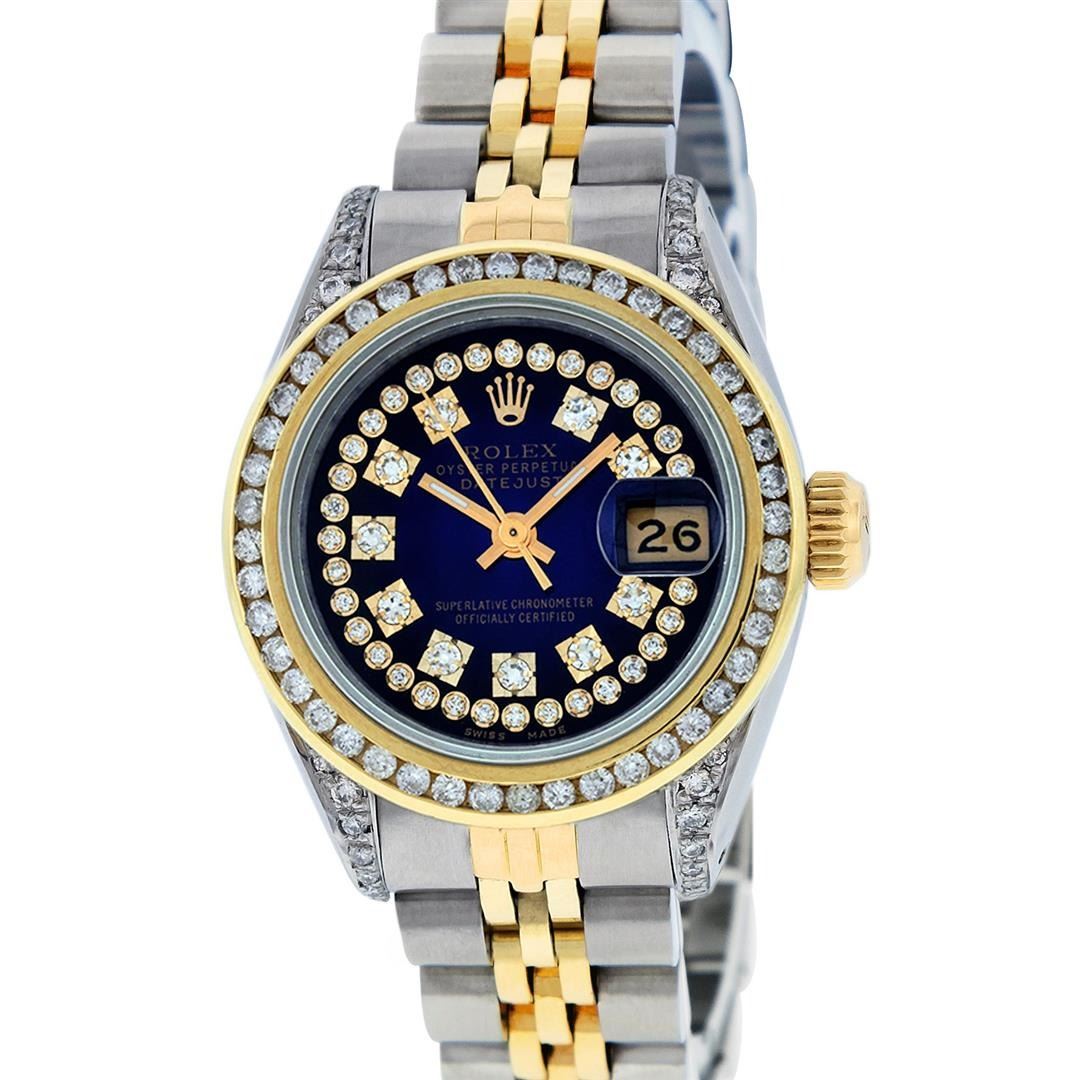 Rolex Ladies 2 Tone Blue Vignette String Diamond Channel Set Datejust ...