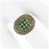 Image 3 : Vintage 18k Yellow Gold .72 ctw Round Emerald Twisted Wire Basket Weave Dome Rin