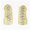 Image 1 : 14k Yellow Gold Large Wide 11.3mm Etched Brushed Finish Omega Back Cuff Earrings