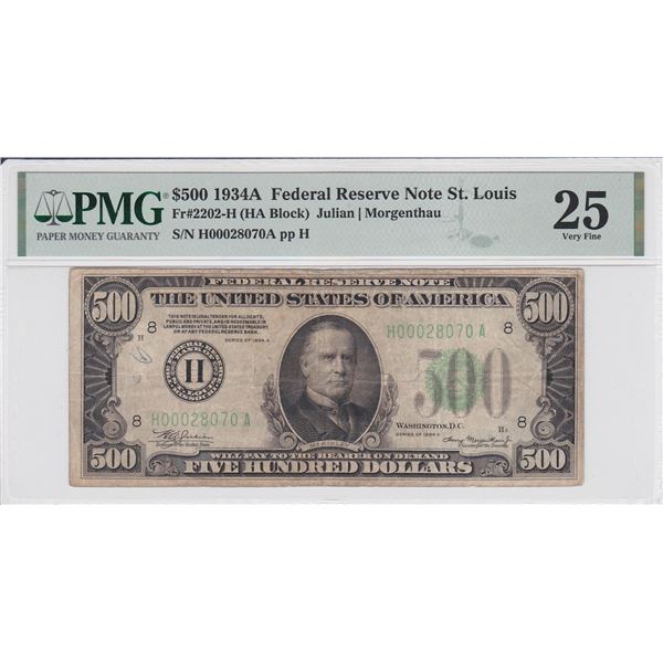 1934A $500 Federal Reserve Note St. Louis