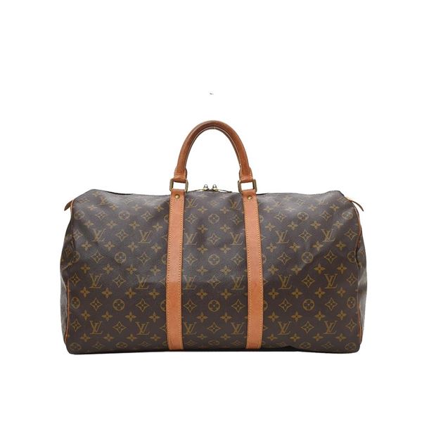 Louis Vuitton Brown Monogram Canvas Leather Keepall 50 cm Duffle Bag Luggage