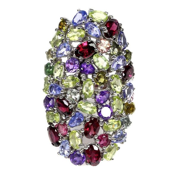 Natural Peridot Amethyst Rhodolite Garnet Ring