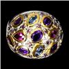 Image 1 : Natural Amethyst Rhodolite Garnet Tanzanite Ring