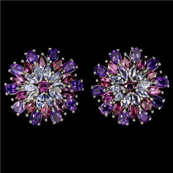 Natural Amethyst Rhodolite Garnet Tanzanite Earrings