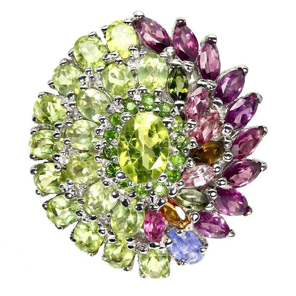 Natural Peridot  Rhodolite Garnet Tanzanite Ring