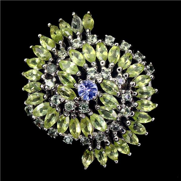 Unheated Marquise Peridot Tanzanite  Ring