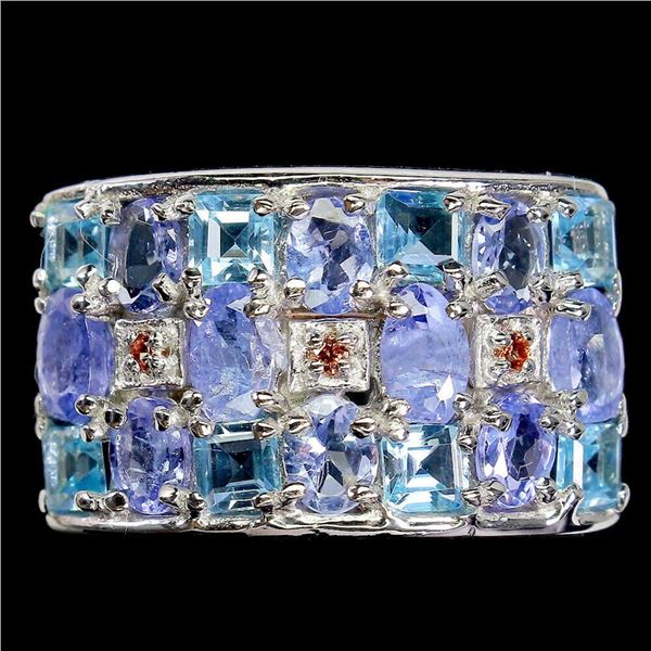 Natural Unheated Tanzanite Swiss Blue Topaz Ring