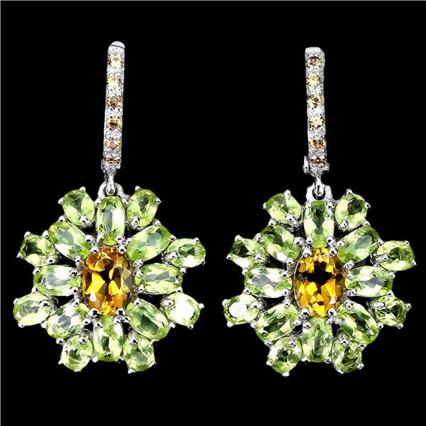 Natural Unheated Citrine Peridot Sapphire Earrings