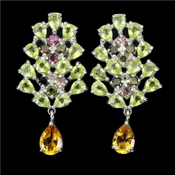 Natural Unheated Citrine Peridot Tourmaline Earrings