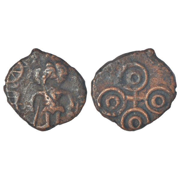 Ancient India: Ancient Malwa - post-Mauryan copper coin, 'three-headed standing man' type, 3.45g.