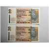 Image 1 : Hong Kong Standard Chartered Bank 20 dollars, 1993, Lot of 2 Prefix A