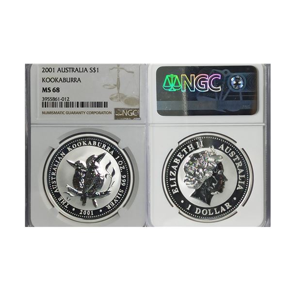 Australia, $1 dollar, .999 1oz silver coin, 2001, Kookaburra, NGC MS68