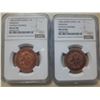 Image 1 : China Sinkiang, 1.5 fen copper coin, 1906-Dated, Fantasy Restike, NGC MS64RB, lot of 2
