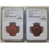 Image 1 : China Sinkiang, 1.5 fen copper coin, 1906-Dated, Fantasy Restike, NGC MS64RB, lot of 2