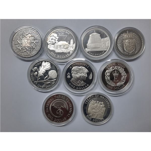 New Zealand $1 silver proof coin set of 9, All different year