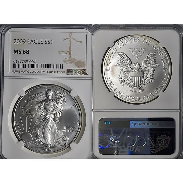 USA Eagle, $1 dollar, 1oz silver coin, 2009, NGC MS68