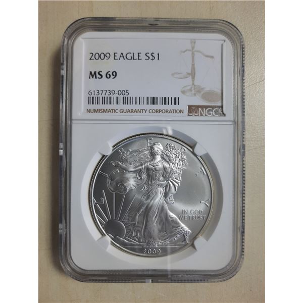 USA Eagle, $1 dollar, 1oz silver coin, 2009, NGC MS69