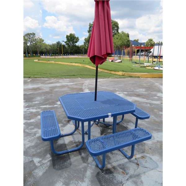 Blue Metal Picnic Table - 4 Benches