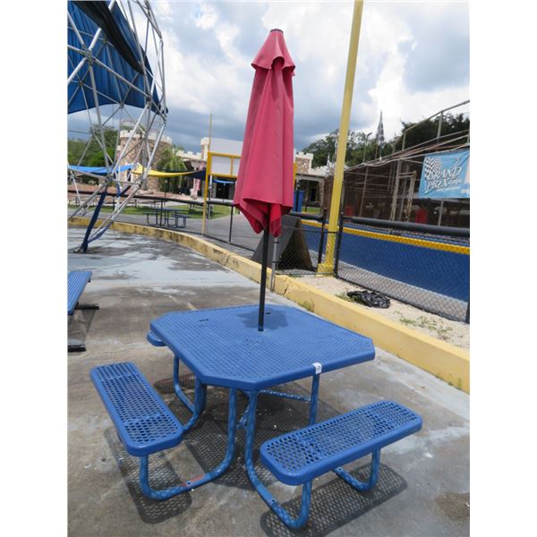 Blue Metal Picnic Table - 3 Benches