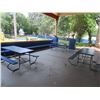 Image 5 : 6-Wood Steel Frame Blue Picnic Tables - 6 X $