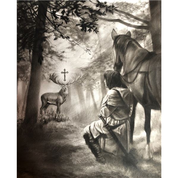 Eric Armusik's charcoal drawing of St. Hubertus