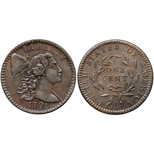 1794 S-63 R2 (The "Fallen 4" Variety) NGC graded AU58 Brown