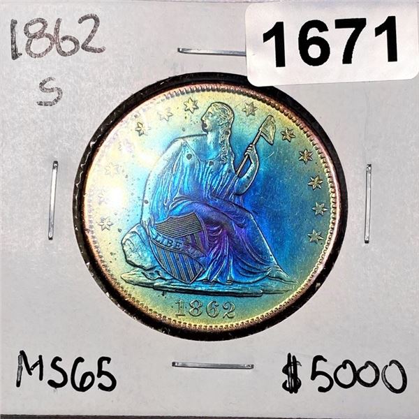 1862-S Seated Liberty Half Dollar -MS65