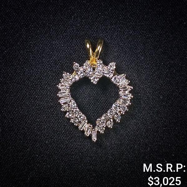 2 DWT 14 KT Gold Heart Pendant w/ Dimd Lining