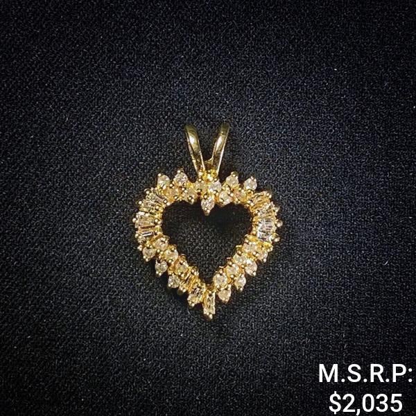 1.5 DWT 14 KT Gold Heart Pendant w/ Dimd Lining