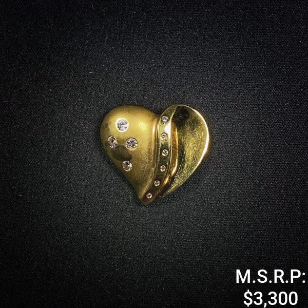 3.4 DWT 14 KT Gold Heart Pendant w/ Dimd Lining